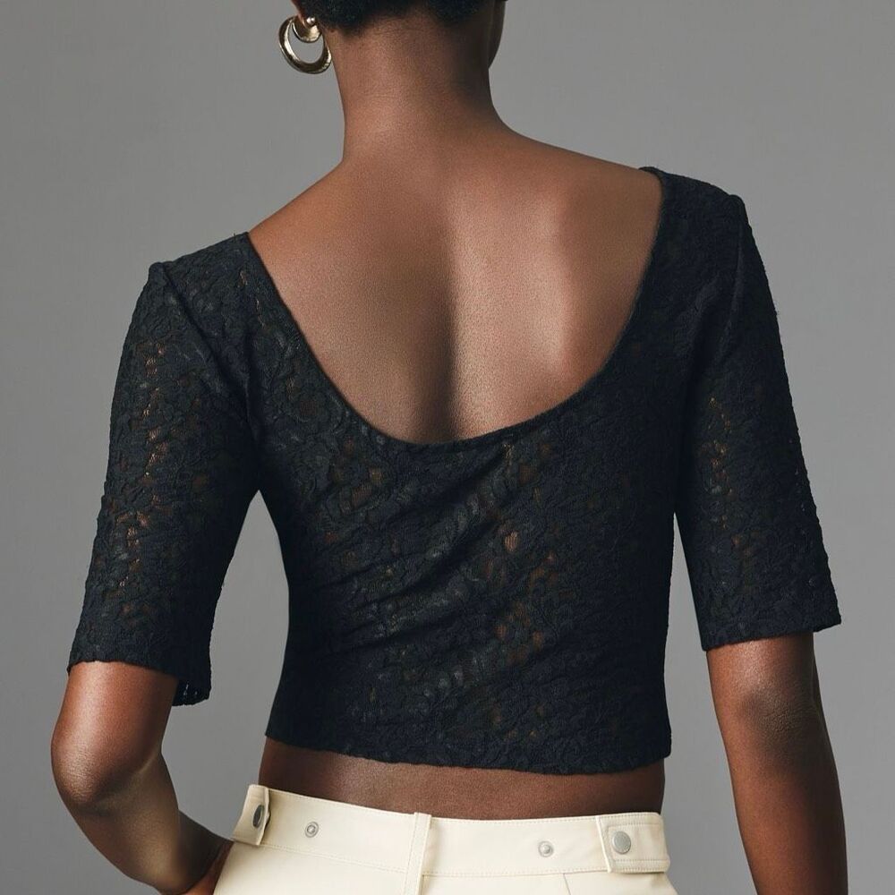 Anthropologie Lace Boat Neck Top XL - Picture 2 of 7